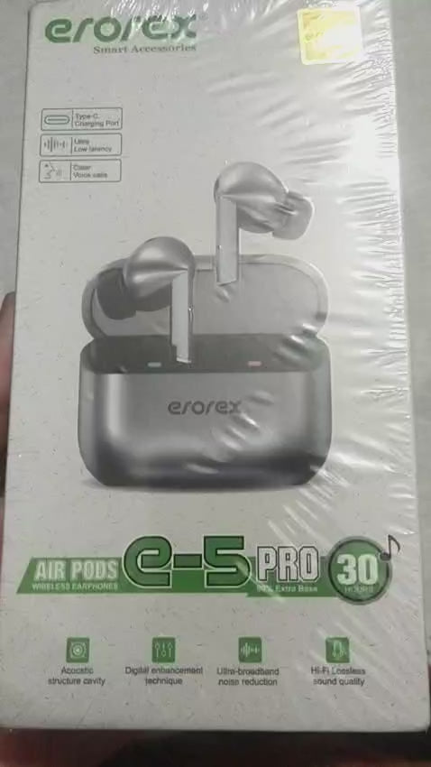 Erorex AirPods E-5 Pro TWS Wireless Bluetooth 5.3 Earbuds with ENC Noise Cancellation, Touch Control & Charging Case