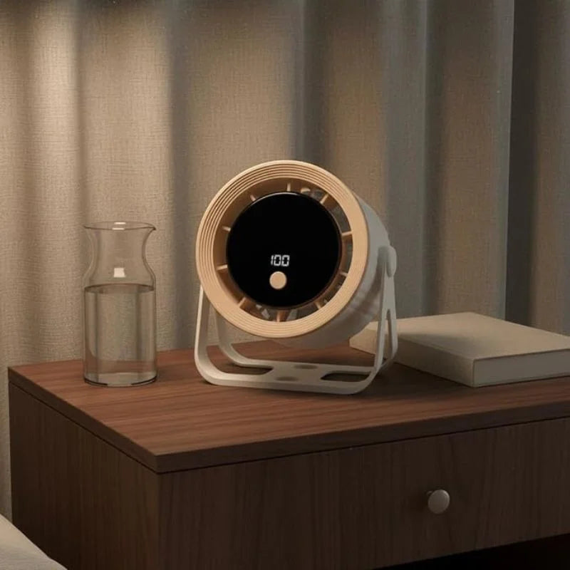 Desktop Circular Rechargeable Fan with 360° Adjustable Airflow | Model QL-02 | Quiet Personal Cooling Fan for Home, Office & Bedroom | Random Color
